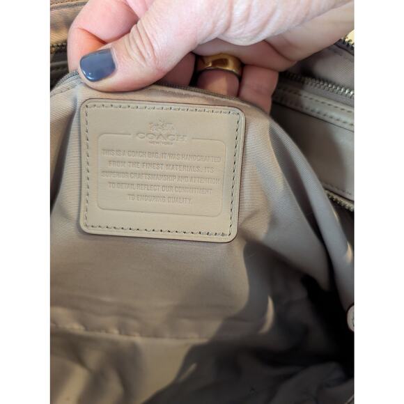 Coach Leather Satchel Taupe Greige Crossbody Bag Silver Hardware Zip Top Pockets - Picture 7 of 14